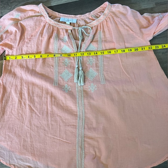 Ann Taylor The Loft Salmon Peasant Embroidered Tie Front Blouse SZ Small - Picture 7 of 11